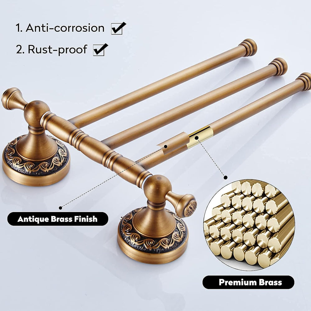 Leyden Swivel Towel Bar, Antique Brass 3 Arm Swing Towel Rack Towel Rotated B...