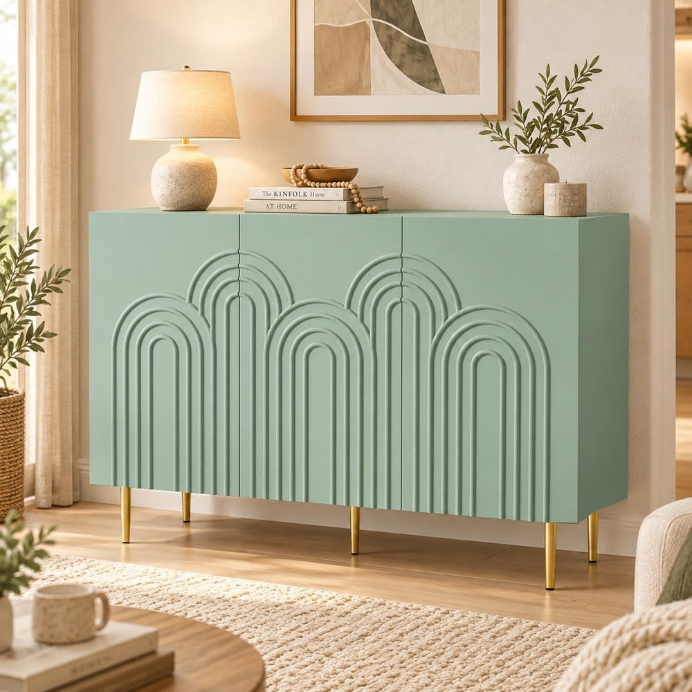 ARTPOWER 47" Accent Cabinet with Cloud Relief Sideboard with 3 Doors Green