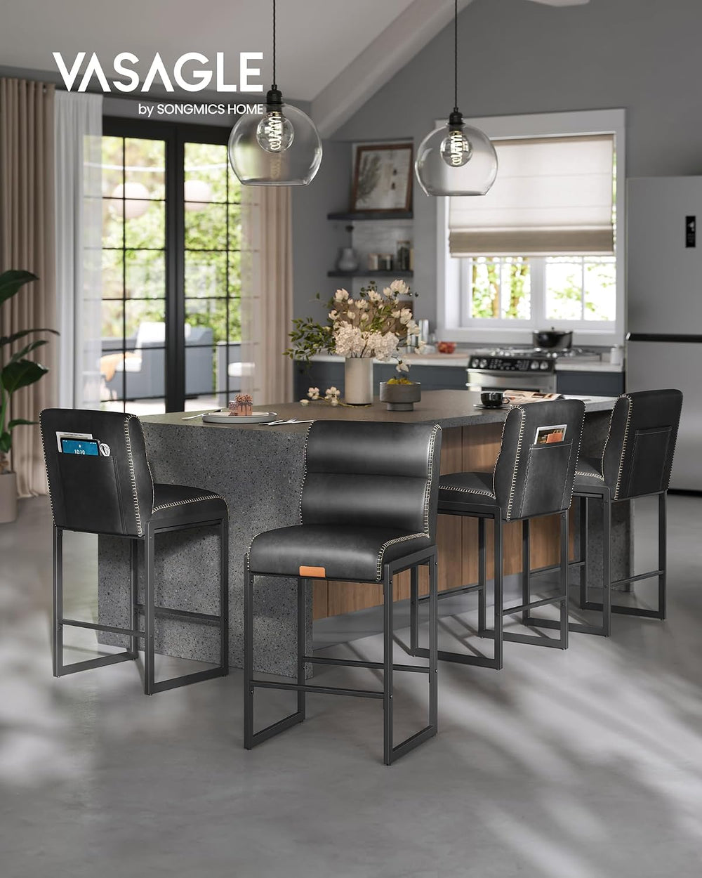 VASAGLE Bar Stools Set of 4, Counter Height Chairs with Backs, 26.4-Inch