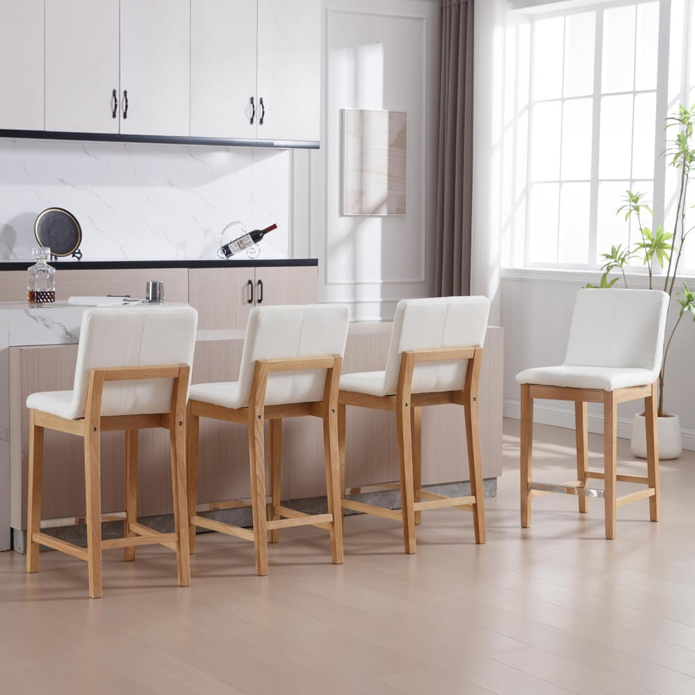 Counter Height Bar Stools Set of 4 Faux Leather Upholstered Kitchen Island St...