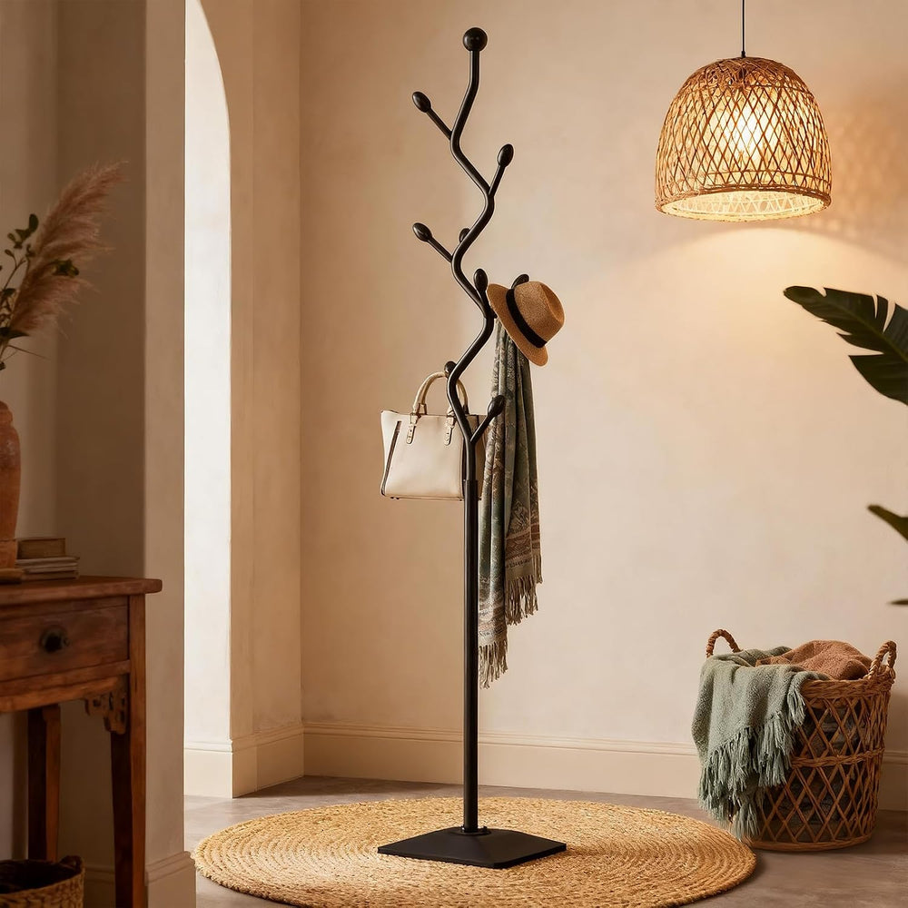 Coat Rack,Metal Coat Tree Freestanding with 8 Hooks, Creative Design Tree Bra...