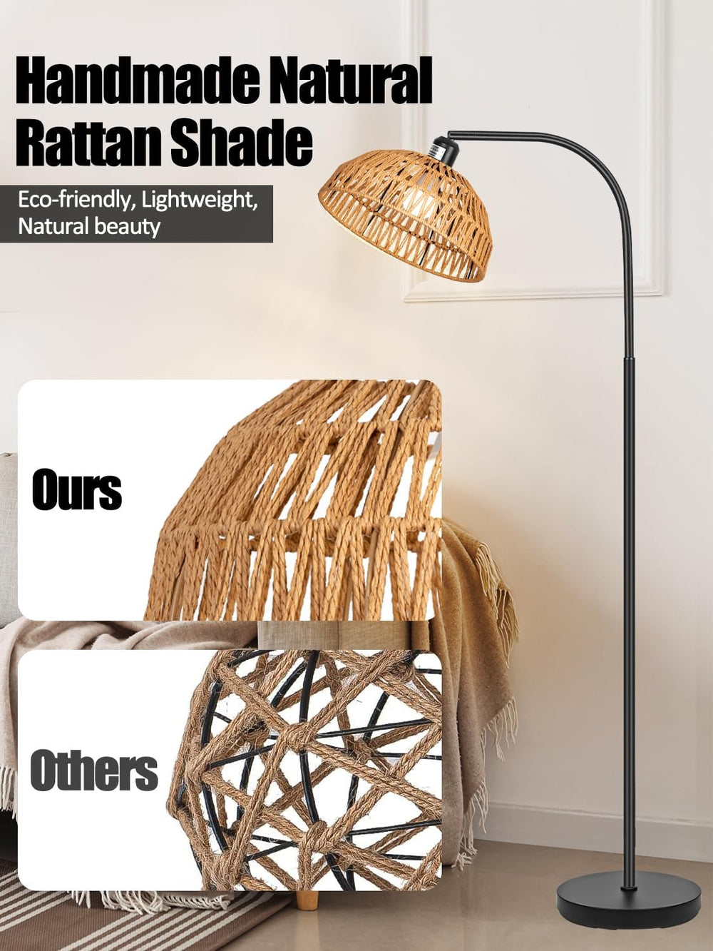Brilvibera Boho Standing Lamp with Remote Control and Dimmable Bulb