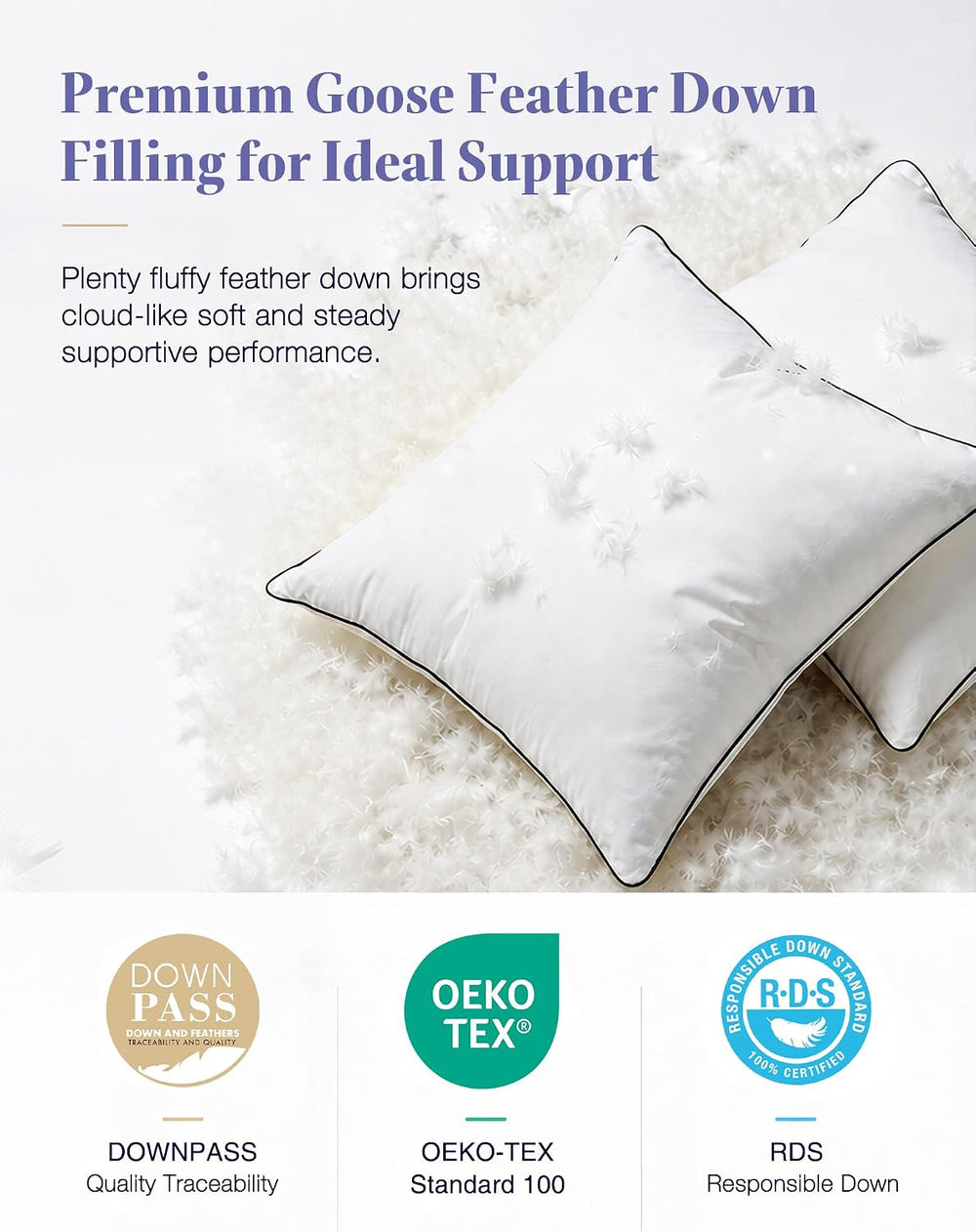 18x18 Feather Down Throw Pillow Inserts 2 Pack Organic Cotton Cover