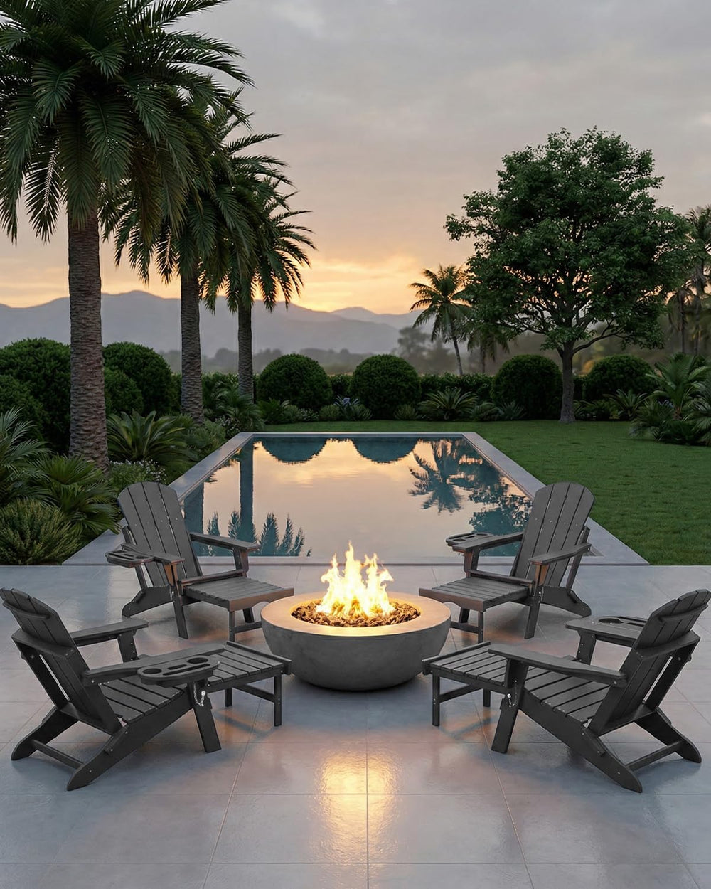 NAVINE Adjustable Adirondack Chair Set of 2 with Retractable Ottoman