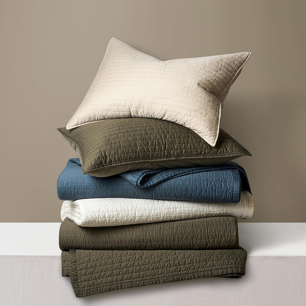 EVERGRACEHOME Cotton Sateen Quilt Set, King Size, Light Sand