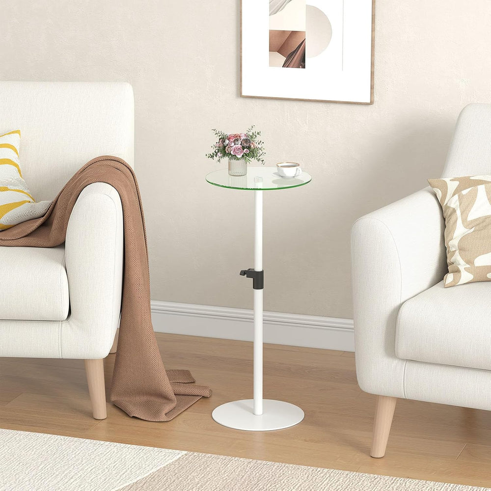 Round Side Table Set of 2, Glass End Table, Round Coffee Table, White