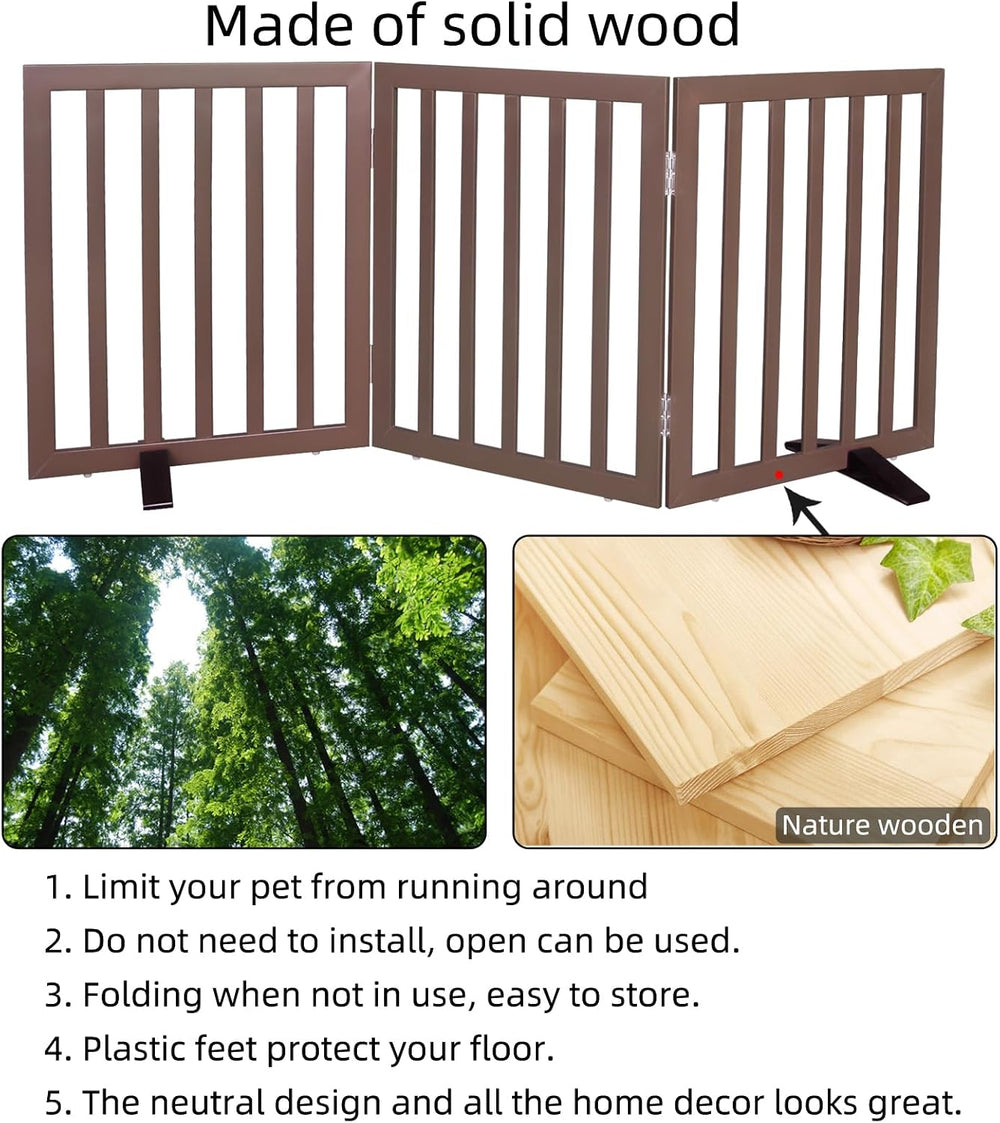 ZJSF Freestanding Indoor Dog Gate for House Foldable Wood Puppy Gate for Door...
