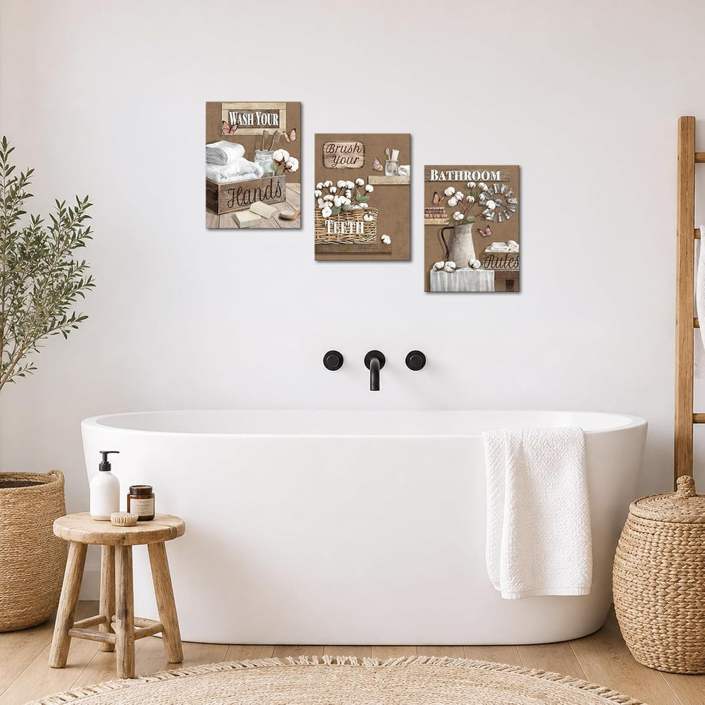 LoveHouse Rustic Bathroom Wall Art Farmhouse Decor Painting(Brown)