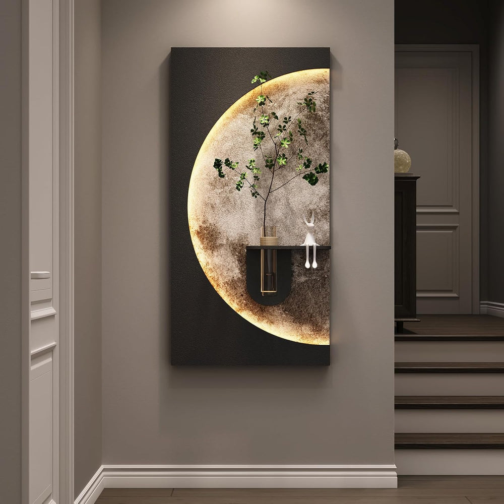 Large 3D LED Moon Wall Art Decor for Living Room, Modern Black 30x60 Inch