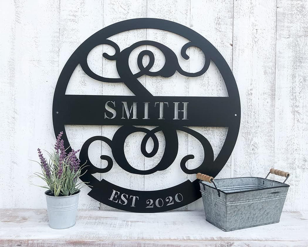 RealSteel Personalized Family Name Monogram Metal Sign – Custom Split Letter ...