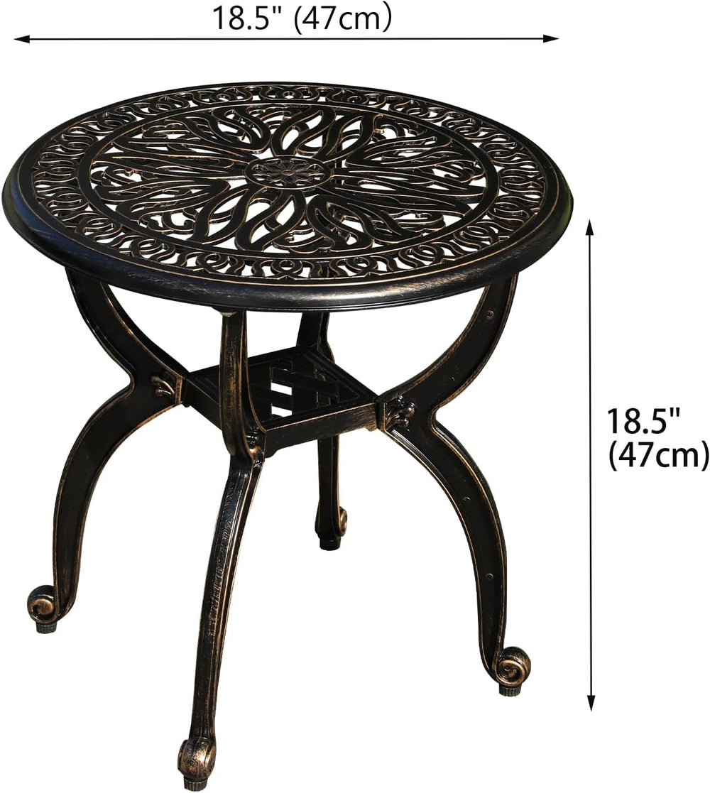Cast Aluminum Outdoor Side Table, All Weather Round Small Coffee Table for Pa...