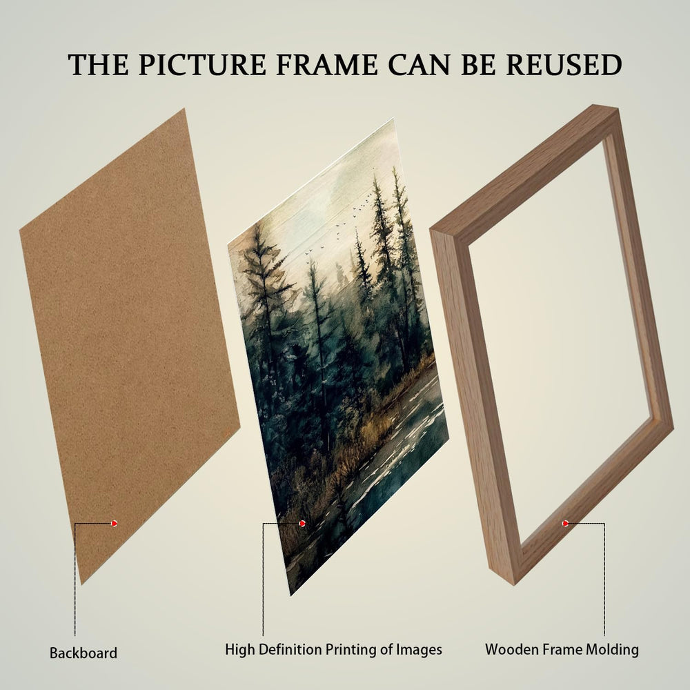 3Pcs Framed Wall Art Forest Landscape Canvas Poster Nature Painting Wall Deco...