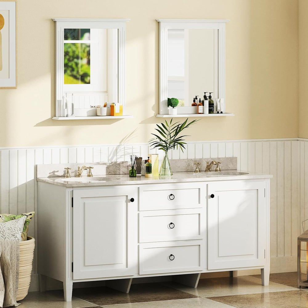 CHARMAID Bathroom Mirror with Shelf - 27" x 22.5" Wall Mirror Over ...
