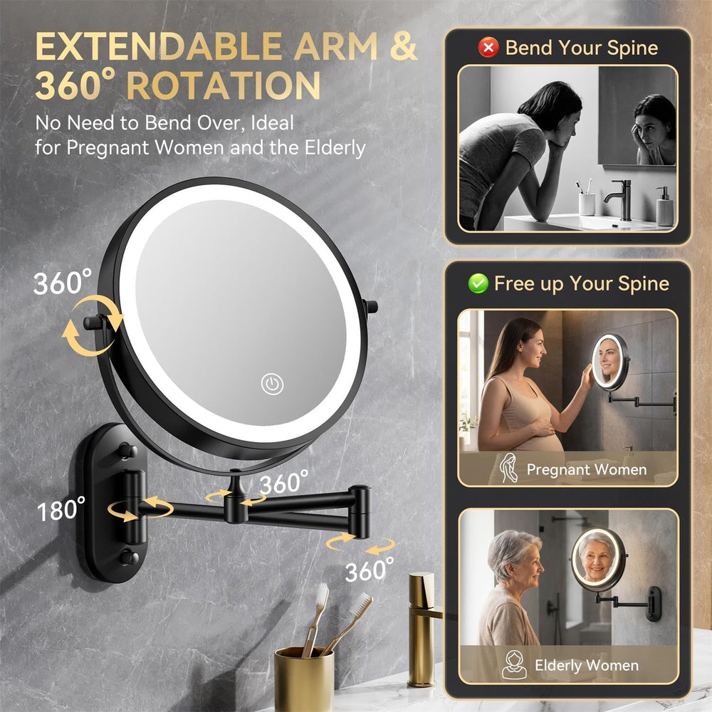 Auxmir 1X/20X Wall Mounted Makeup Mirror, 8" Rechargeable Magnifying Mirror