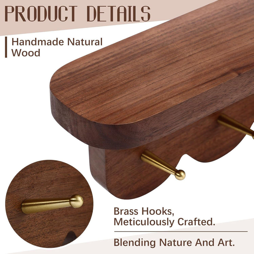 Lewtemi Wall Mount Coat Rack with Shelf 16.5" Scalloped Walnut with 5 Hooks