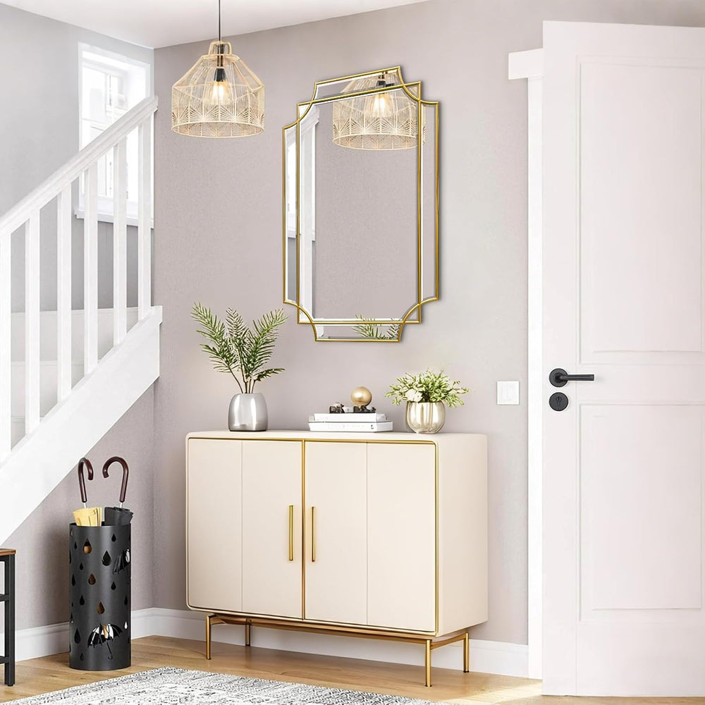 HQiJun 30x20 Inch Gold Bathroom Mirror, Wooden Frame with Scalloped Polished ...