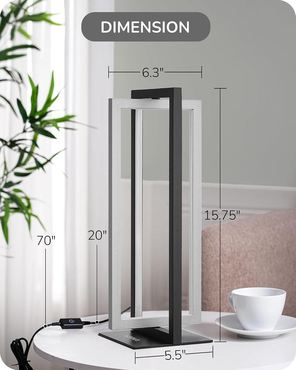 EDISHINE Modern LED Table Lamps, 750LM Dimmable Nightstand Lamp, Silver