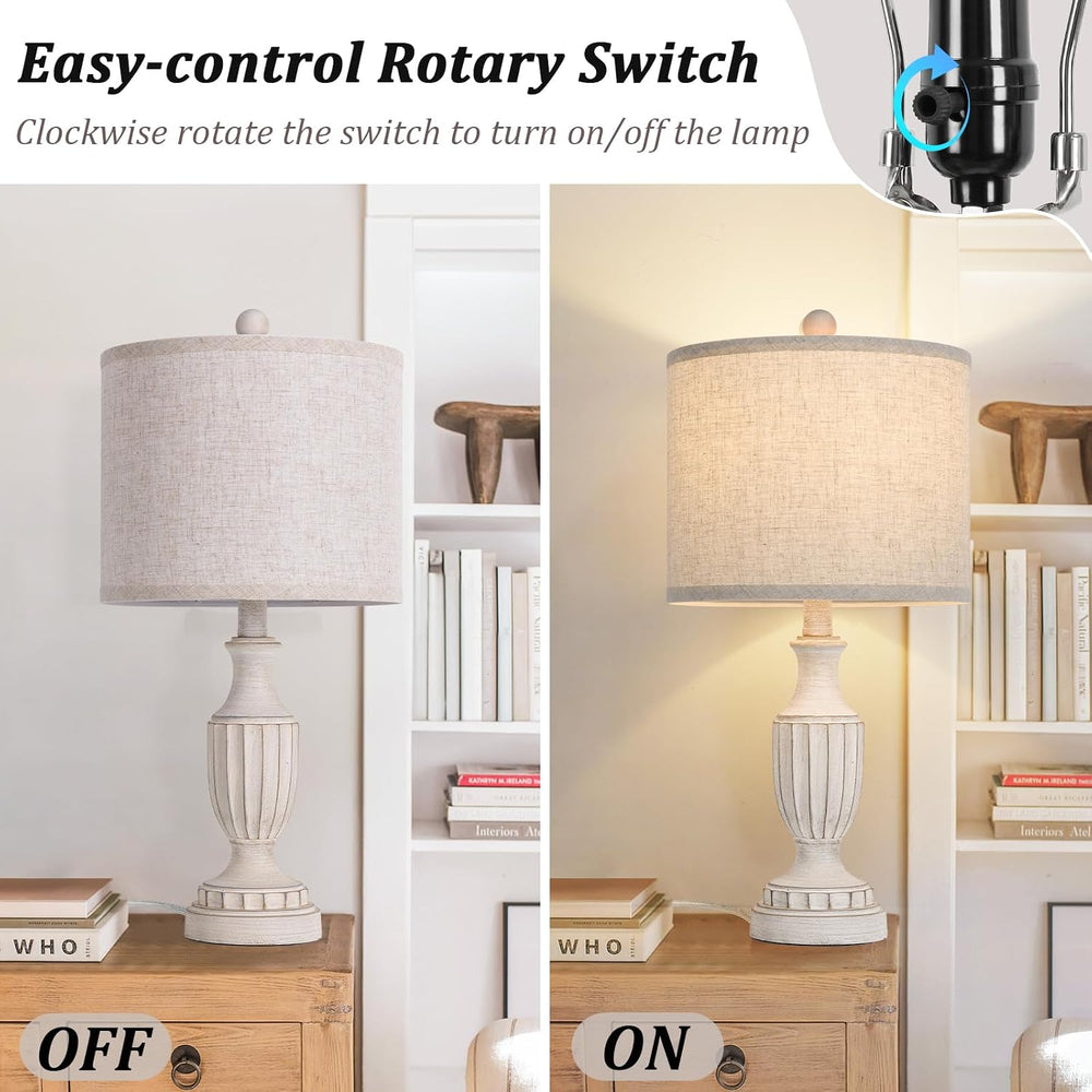 TOBUSA 22" Farmhouse Resin Table Lamps Set of 2, Rustic Nightstand Lamps