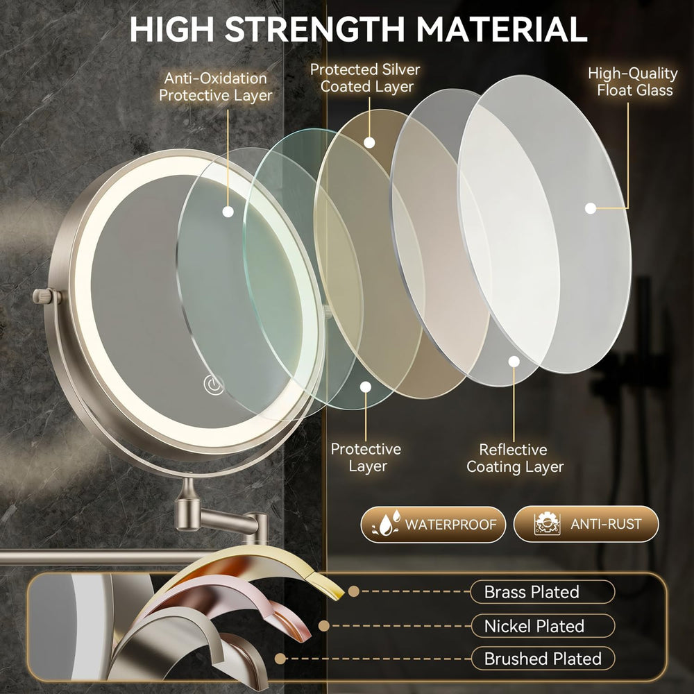 Auxmir 1X/30X Wall Mounted Makeup Mirror, 8" Rechargeable Magnifying Mirror