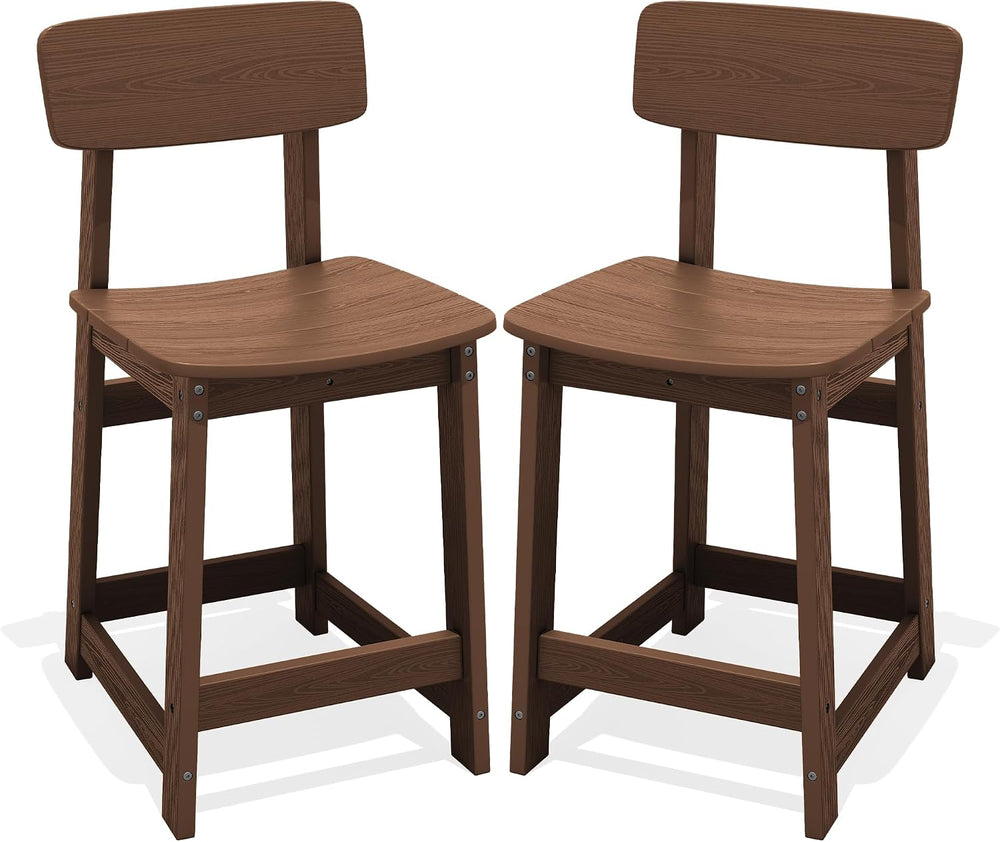 SERWALL Outdoor HDPE Counter-Height Bar Stools Set of 2, Brown