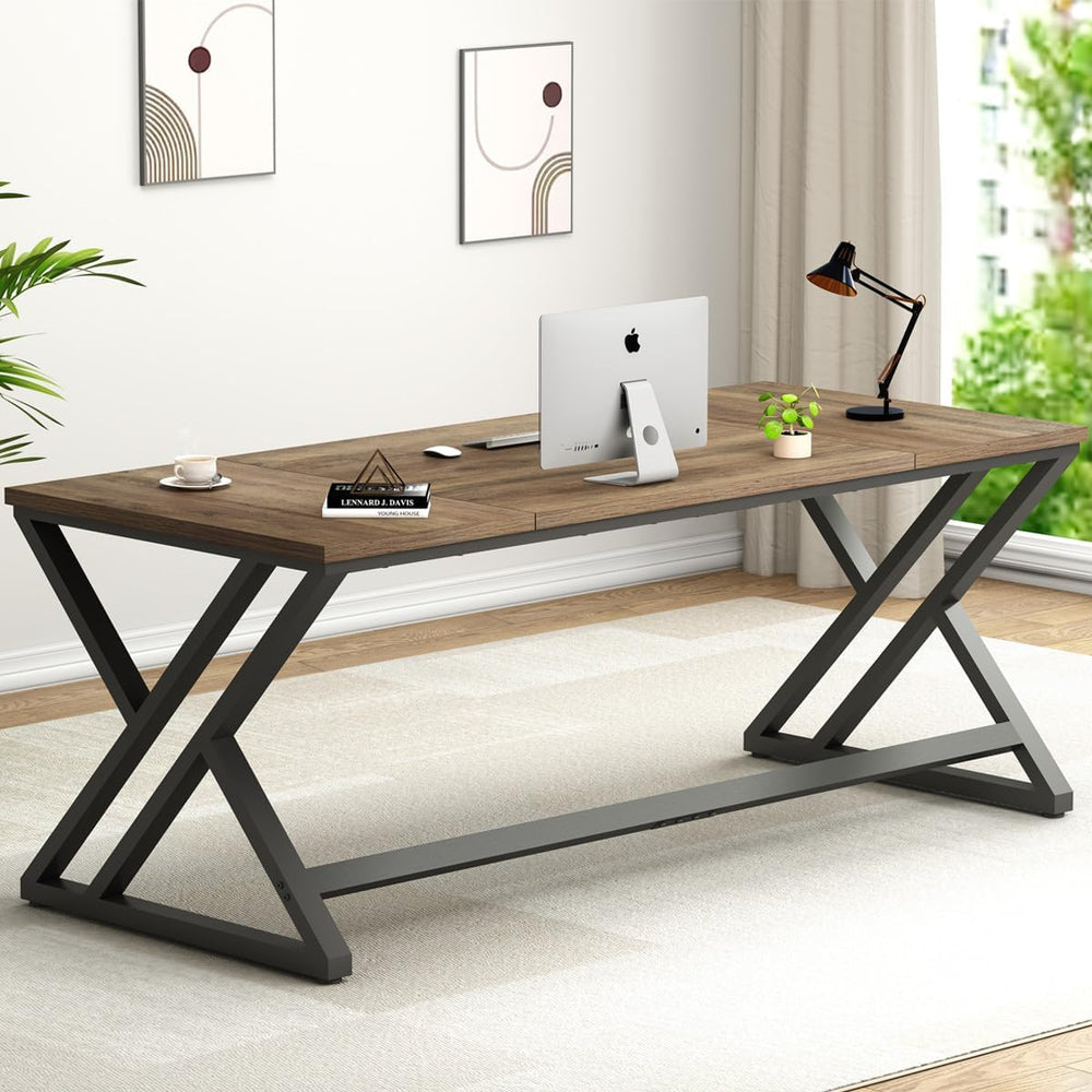LVB Rustic Large Computer Desk, 70" Industrial Extra Long Home Office Desk