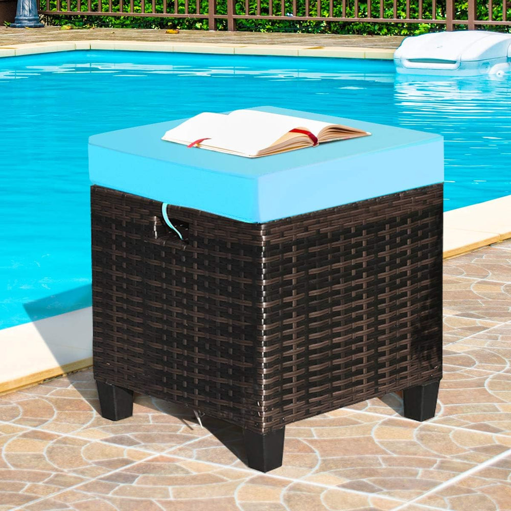 Tangkula Patio Rattan Ottomans with Removable Cushions Set of 2