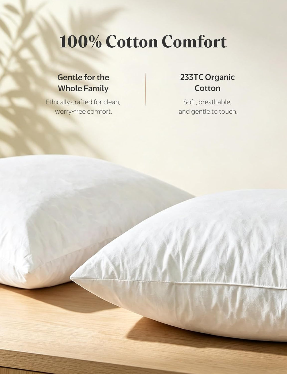 Organic Cotton Feather Down Throw Pillow Inserts 20x20 Set of 2