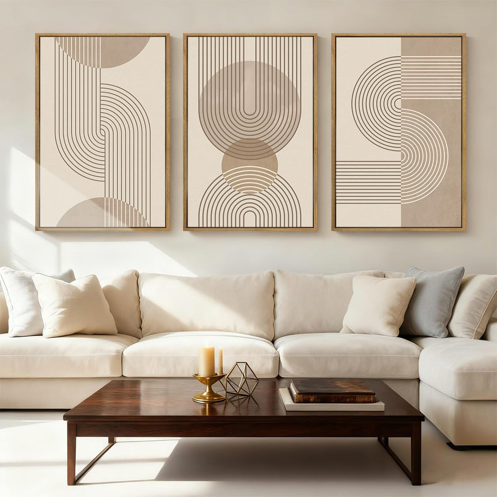 Anyzal Large Neutral Boho Beige Framed Wall Art 16x24 Inch Abstract Modern Ca...