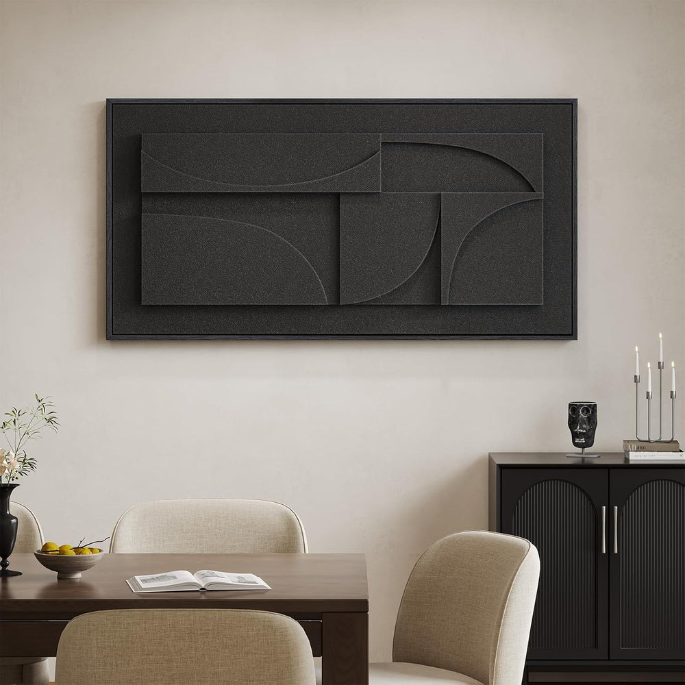 Large Framed 3D Black Abstract Wall Art for Living Room, Horizontal 60x30