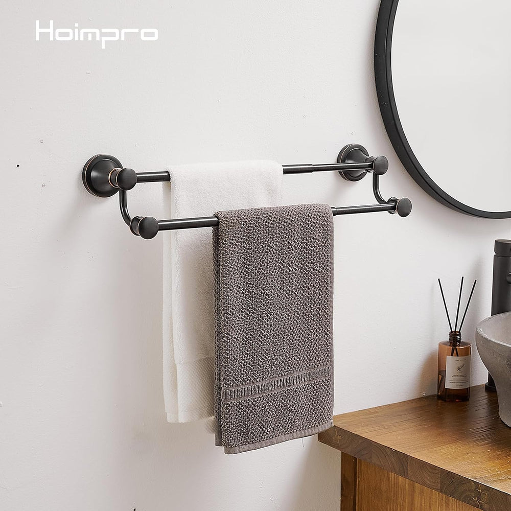 Hoimpro Double Towel Bar Towel Rack for Bathroom Wall Mounted Bronze