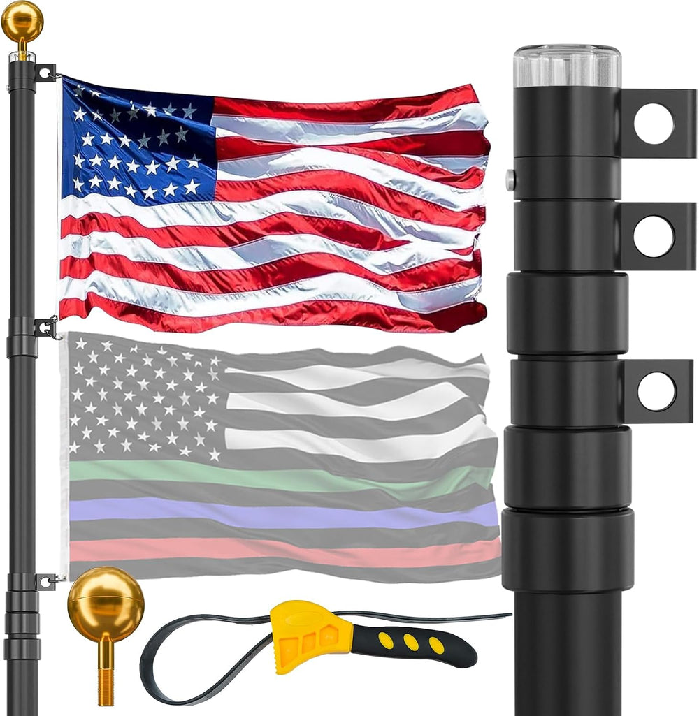 20FT Telescoping Flag Pole for Outside House,Extra Thick with US Flag