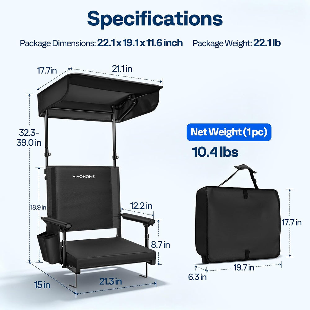 VIVOHOME Stadium Seat with Sunshade Canopy and Back Support for Sport Event