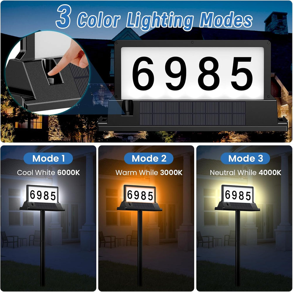 Solar Address Sign for House Numbers with Magnetic Mount & Dual-Sided LEDs
