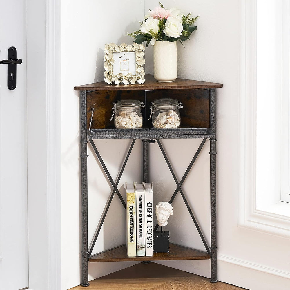 VECELO Corner Cabinet/Table, 3-Tier Display Shelves with Protection Door, Met...