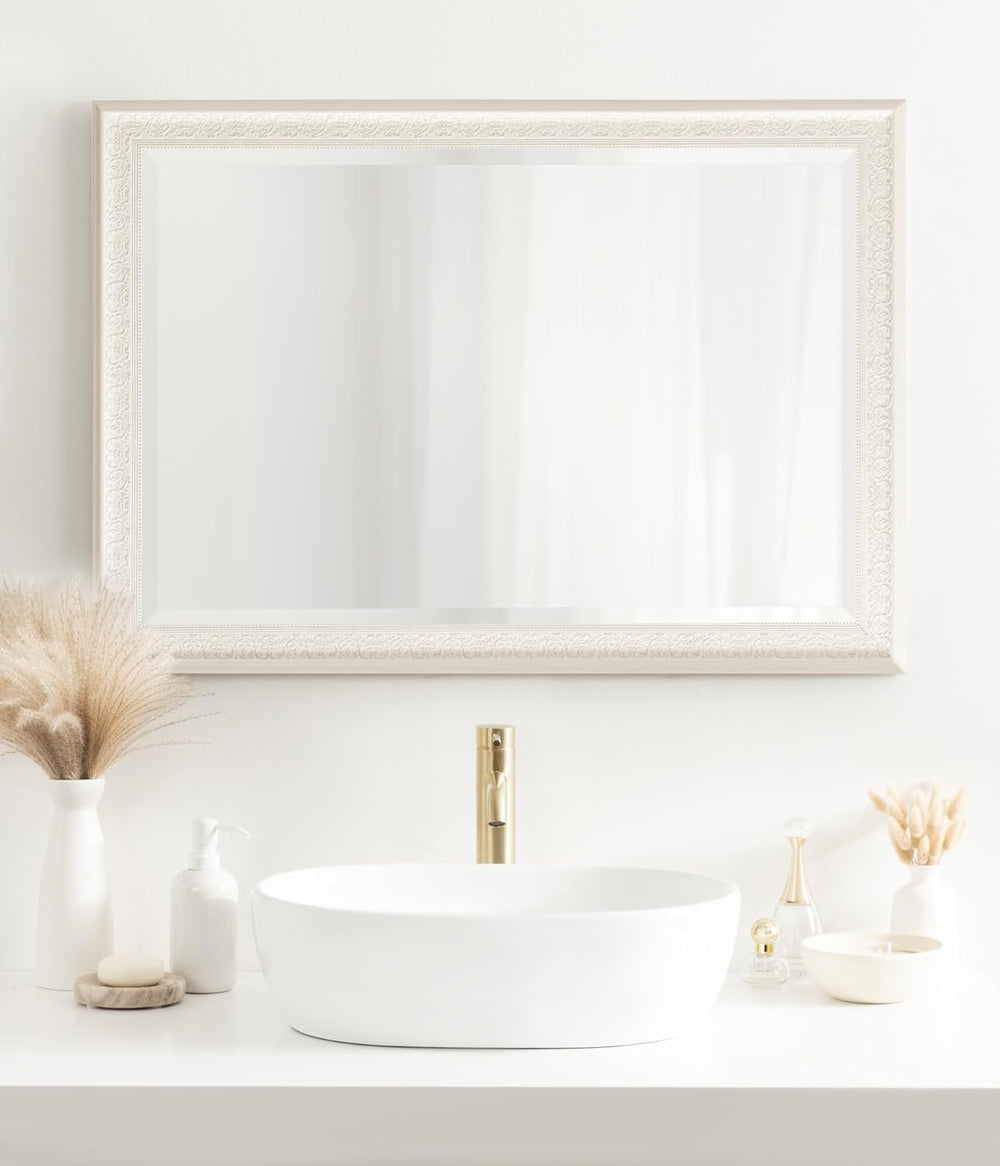 Kate and Laurel Alysia Decorative Frame Rectangle Wall Mirror, 28.5x40.5 White