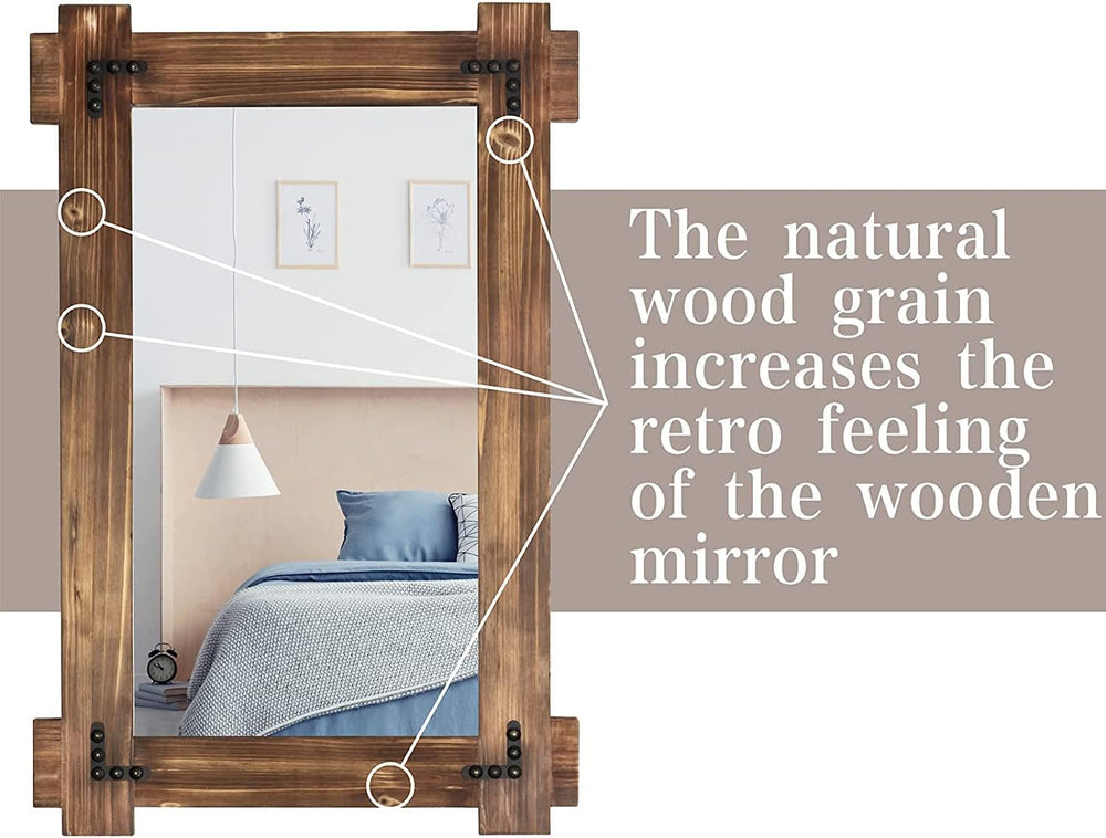 MeMoreCool Rustic Wood Wall Mirror 40x28 Inch, Farmhouse Bathroom Mirror