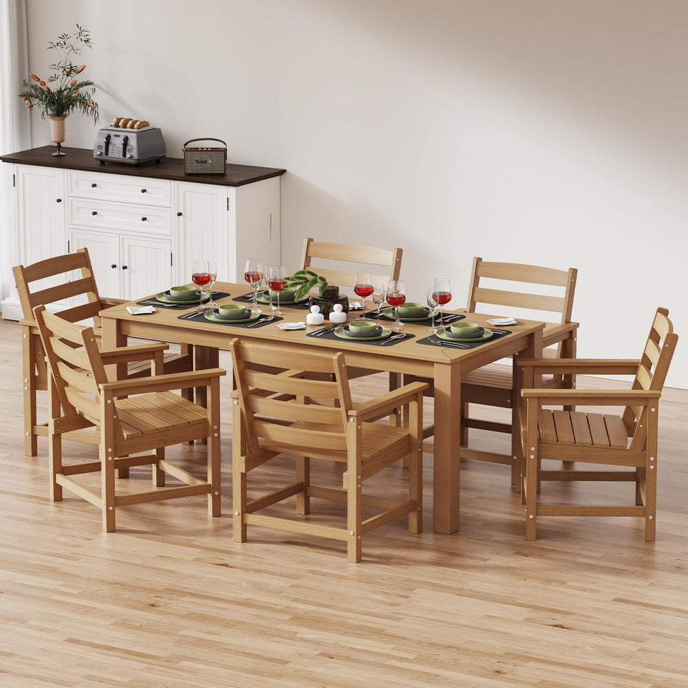 Outdoor HDPE Patio Dining Chair Set of 2,Teak