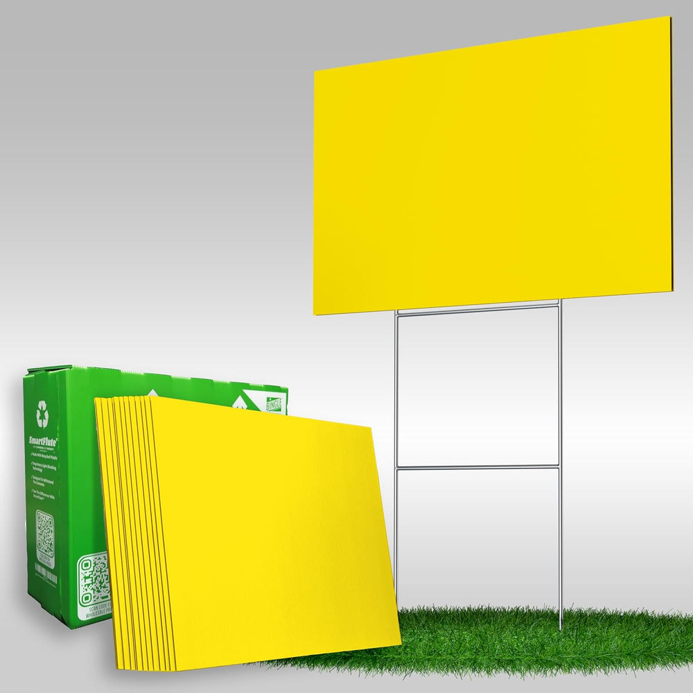 VIBE INK Pack of Blank Yellow Yard Signs 18x24 with H-stakes for Garage Sale,...