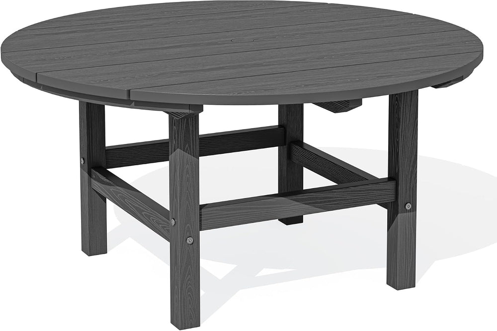 SERWALL 35.5'' Round Outdoor Coffee Table with Umbrella Hole,Grey