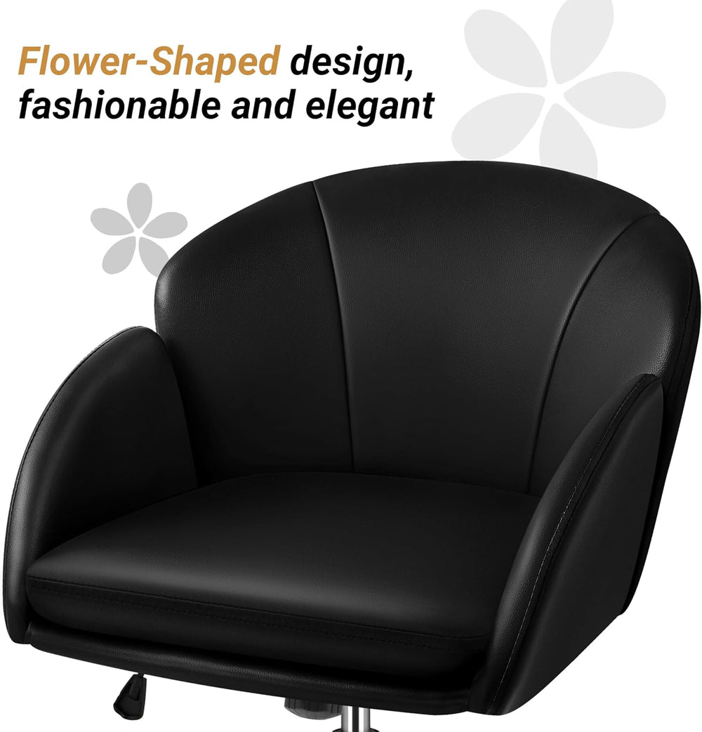 Yaheetech Black Petal Faux Leather Makeup Vanity Desk Chair, Swivel Wheels