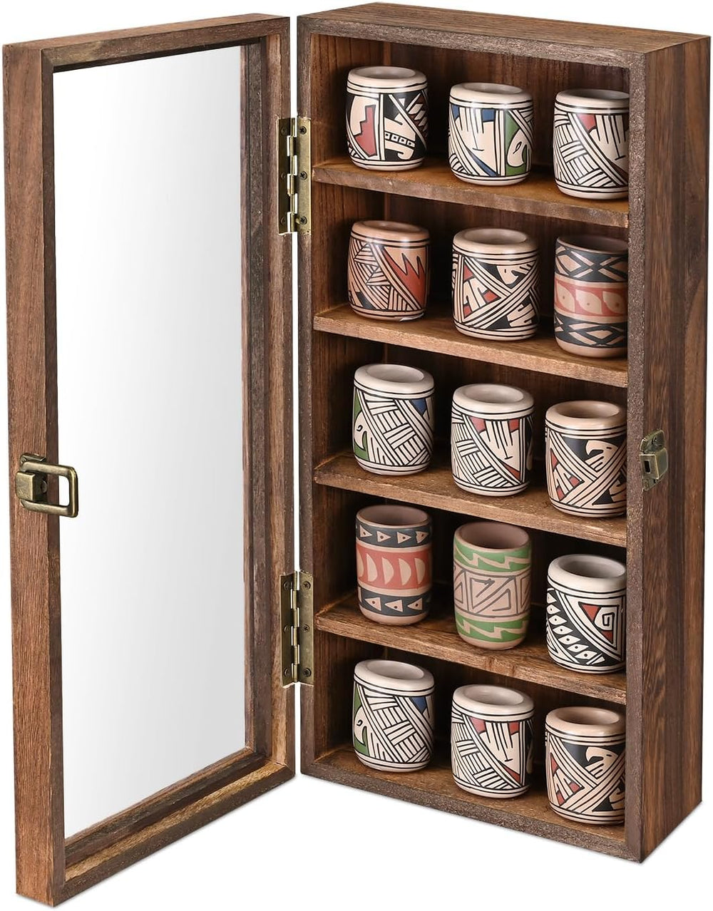 Ikee Design Wood 5 Shelf Wall-Mounted Case Display,Tempered Glass Door