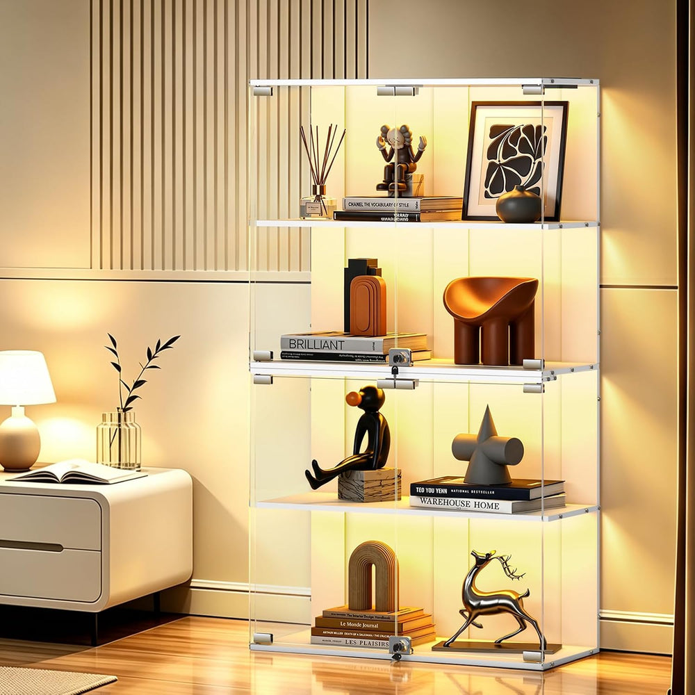 VersionTECH. Glass Display Cabinet with RGB Light, 4-Tier Curio Cabinets