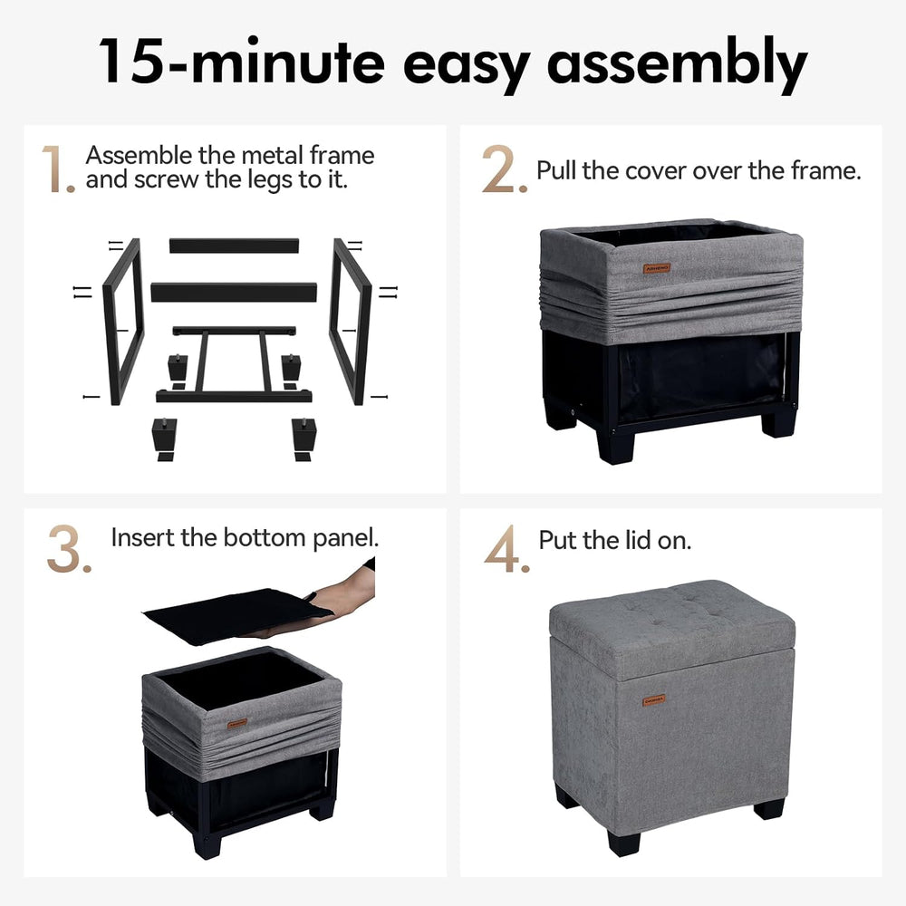 ABHENG Steel Frame Small Ottoman with Storage Footrest Light Gray UASND70G