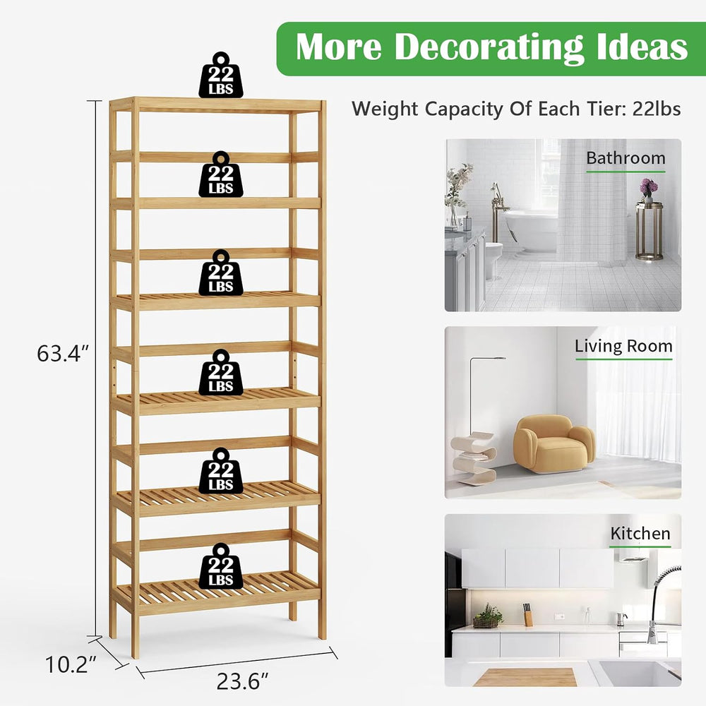 Bamboo Rack, Adjustable Bamboo Shelf, Bathroom Living Room, 6-Tier