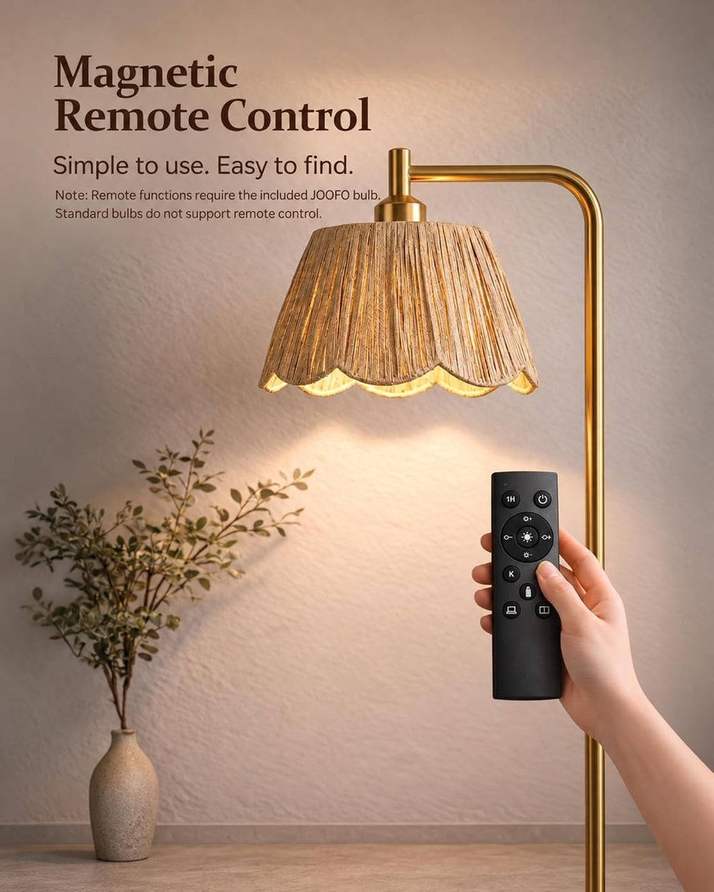 JOOFO Boho Brushed Gold Floor Lamp with Remote, Flower-Inspired Shade