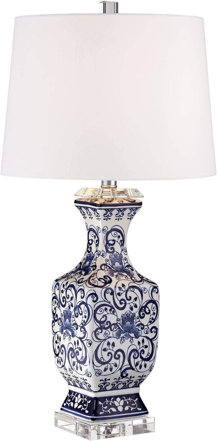 Regency Hill Iris 28" Tall 3-Way Table Lamp Blue White Porcelain Dimmer