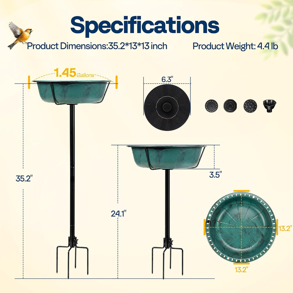 VIVOHOME Bird Bath with Solar Fountain and Metal Ground Stake, Green