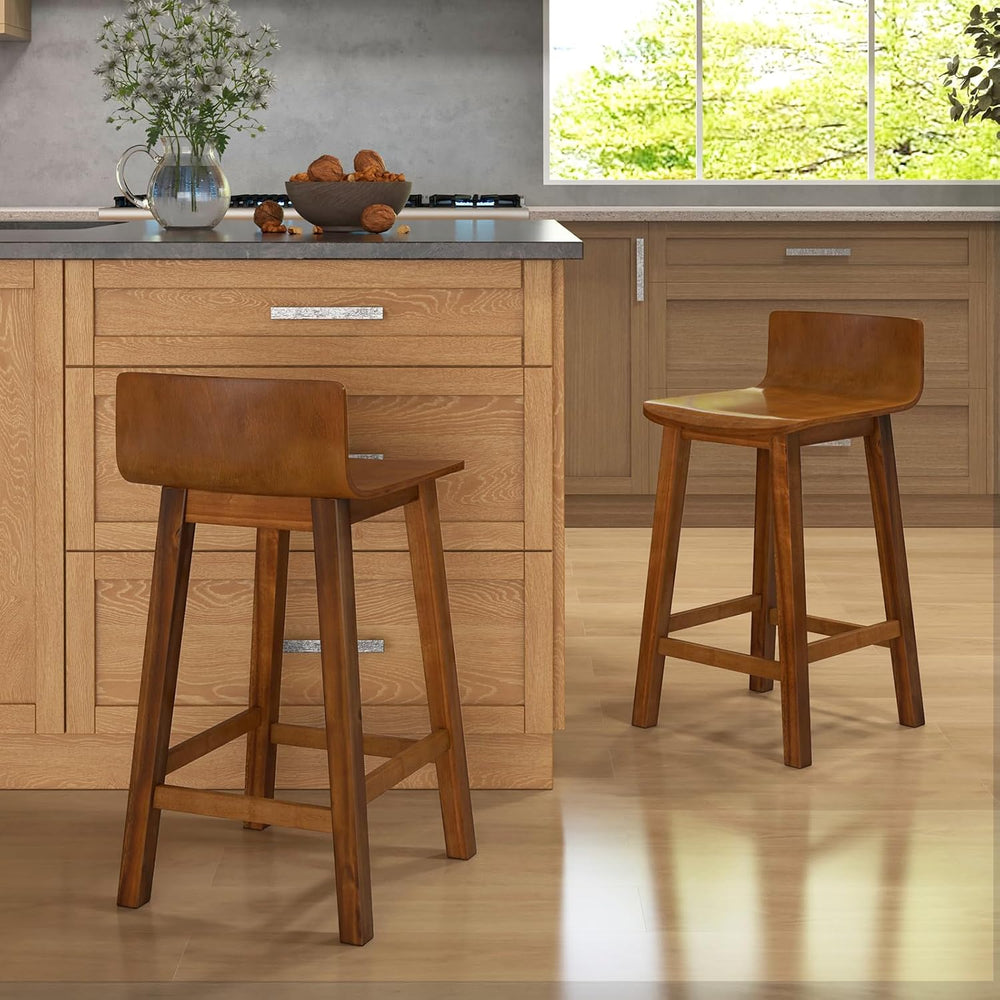 COSTWAY 24.5-inch Solid Wood Bar Stools Set of 4 for Kitchen Island, Brown