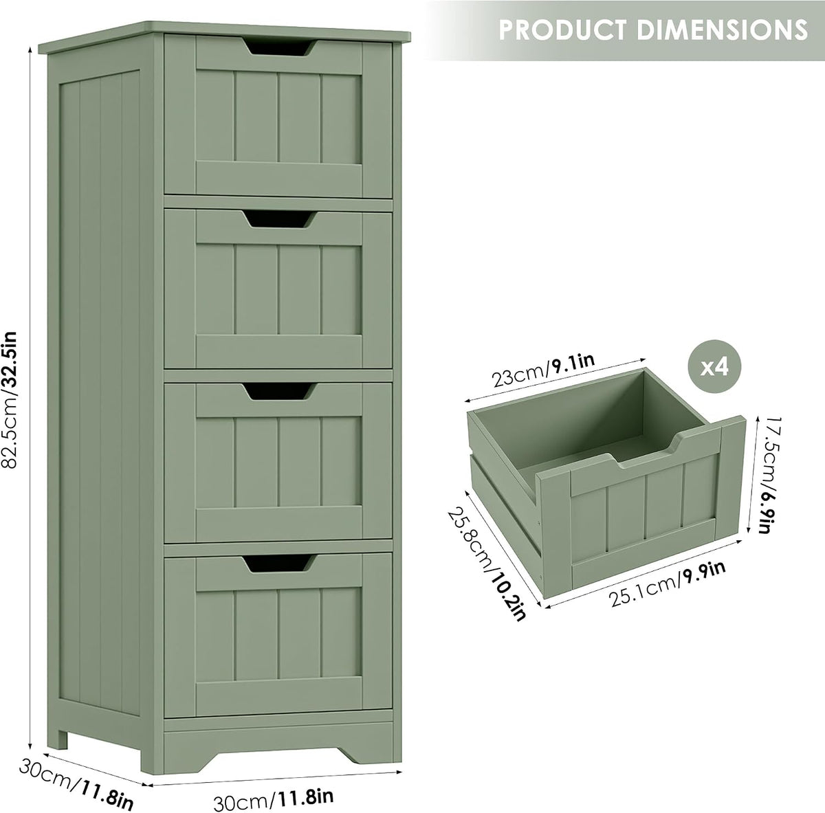 FOTOSOK Bathroom Storage Cabinet with 4 Drawers, Small Bathroom Cabinet