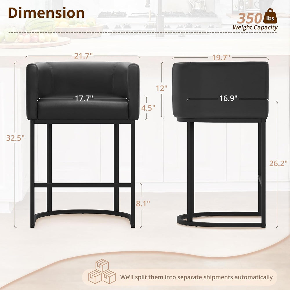 LUE BONA Counter Height Bar Stools Set of 2, Modern Barrel Counter Stools wit...